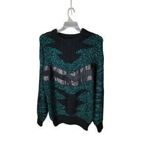 Vintage 80s Acrylic and Leather sweater men's XL